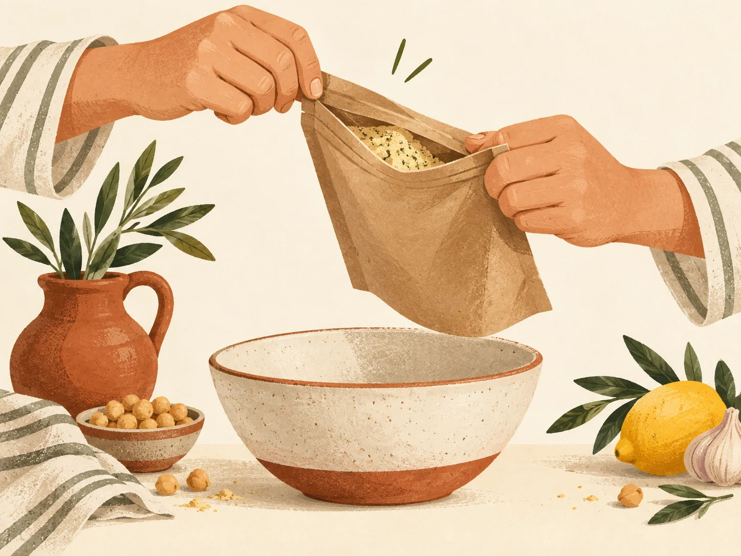 Ilustración de abrir una bolsa ORZA