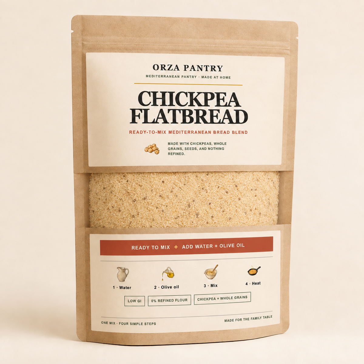 Mezcla de pan plano de garbanzo — 500 g · aprox. 8 panes