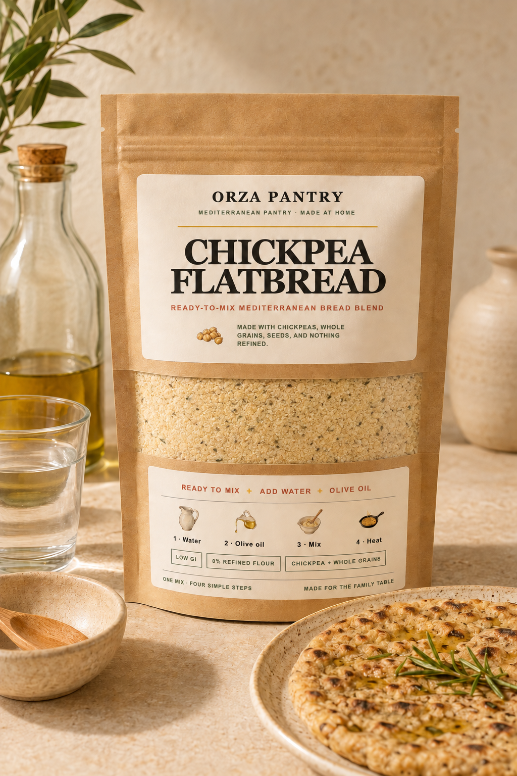 Mezcla de pan plano de garbanzo — 500 g · aprox. 8 panes