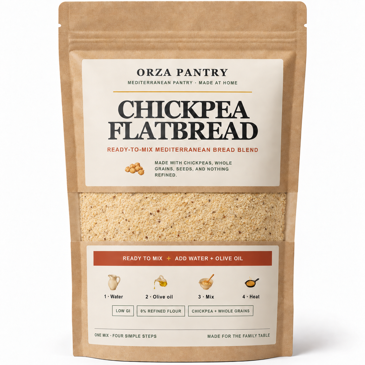 Mezcla de pan plano de garbanzo — 500 g · aprox. 8 panes