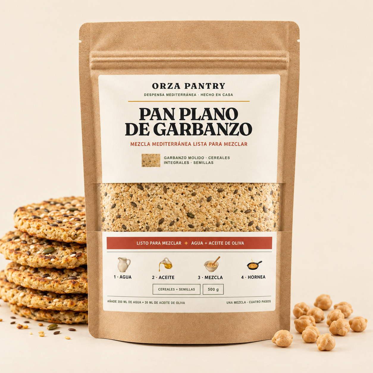 Mezcla de pan plano de garbanzo — 500 g · aprox. 8 panes