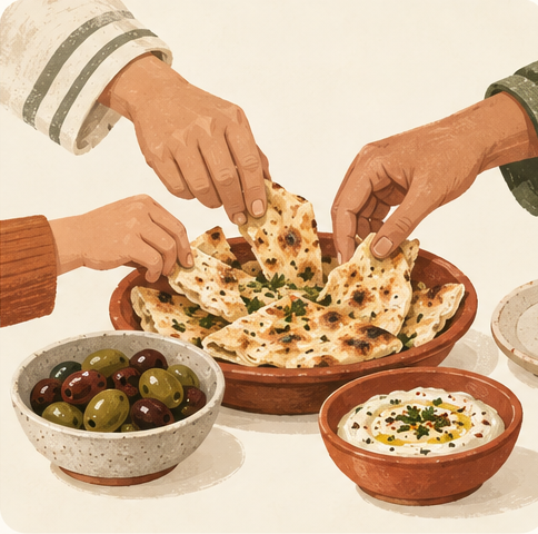 Flatbread shared at a family table